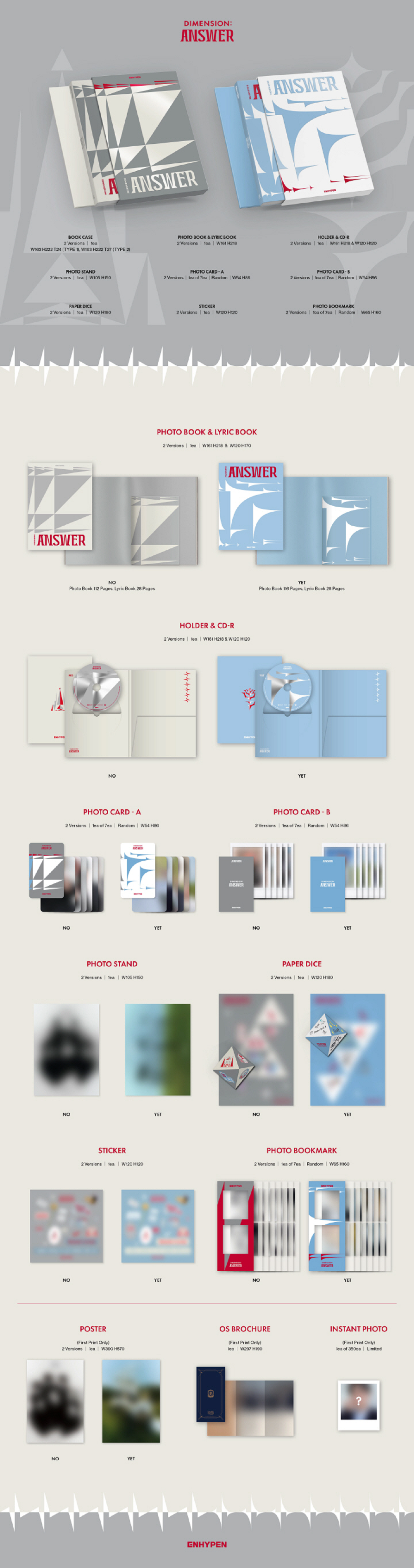 [ENHYPEN] 1st Album Repackage [DIMENSION : ANSWER] (NO / YET Ver.) contents